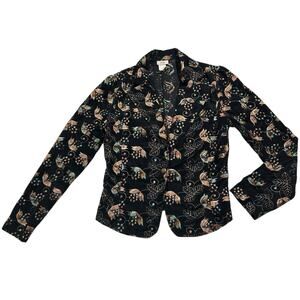 VTG Ixia Sz L Black Embroidered Floral Botanical Jacket Blazer Boho Festival